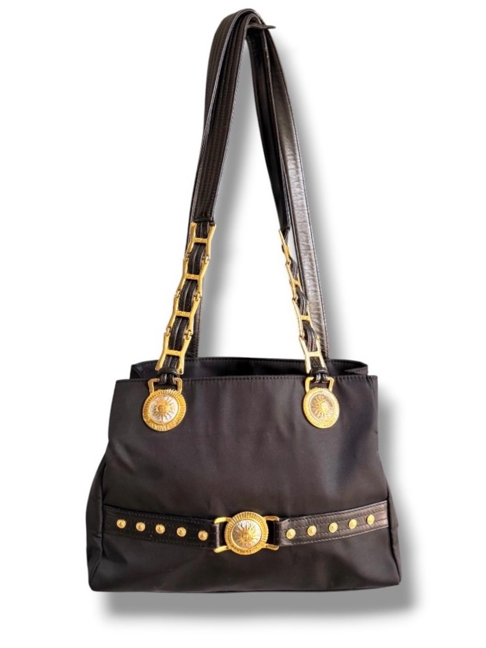 Gianni Versace Sunburst Medallion Nylon Shoulder Bag